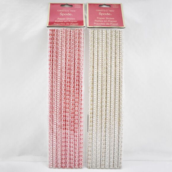 Spode Paper Straws Christmas Red & Tan Holiday Christmas Trees 2 Packs x 8 Count - Picture 3 of 4